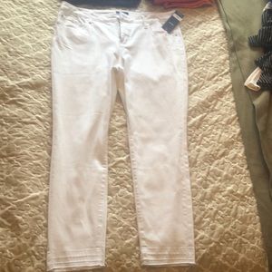 White jeans with frayed cuffs. NWT. Size 14